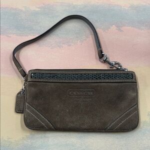 Coach Suede Beaded Brown Leather Wristlet